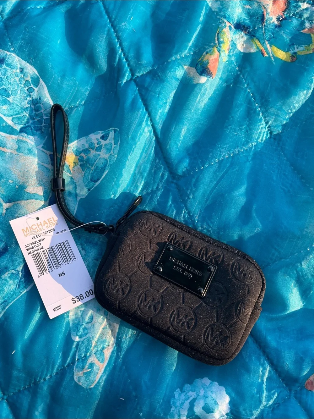Michael Kors Black Embossed MK Wristlet Electronics Case